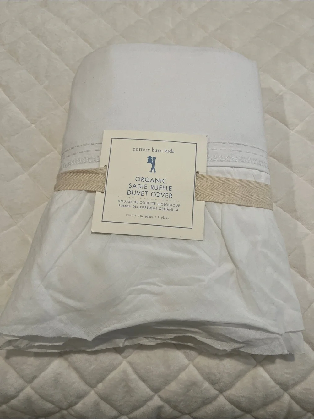 NWT Pottery Barn Kids Sadie White 100% Organic Cotton Ruffle Twin Duvet